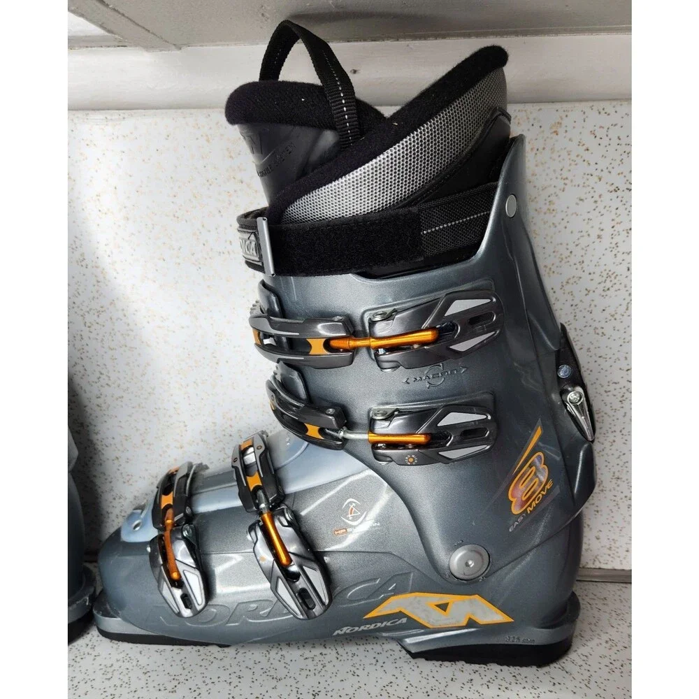Nordica 28.5 Easy Move 10.5 US Gray Orange Downhill Ski Boots 325mm, Excellent